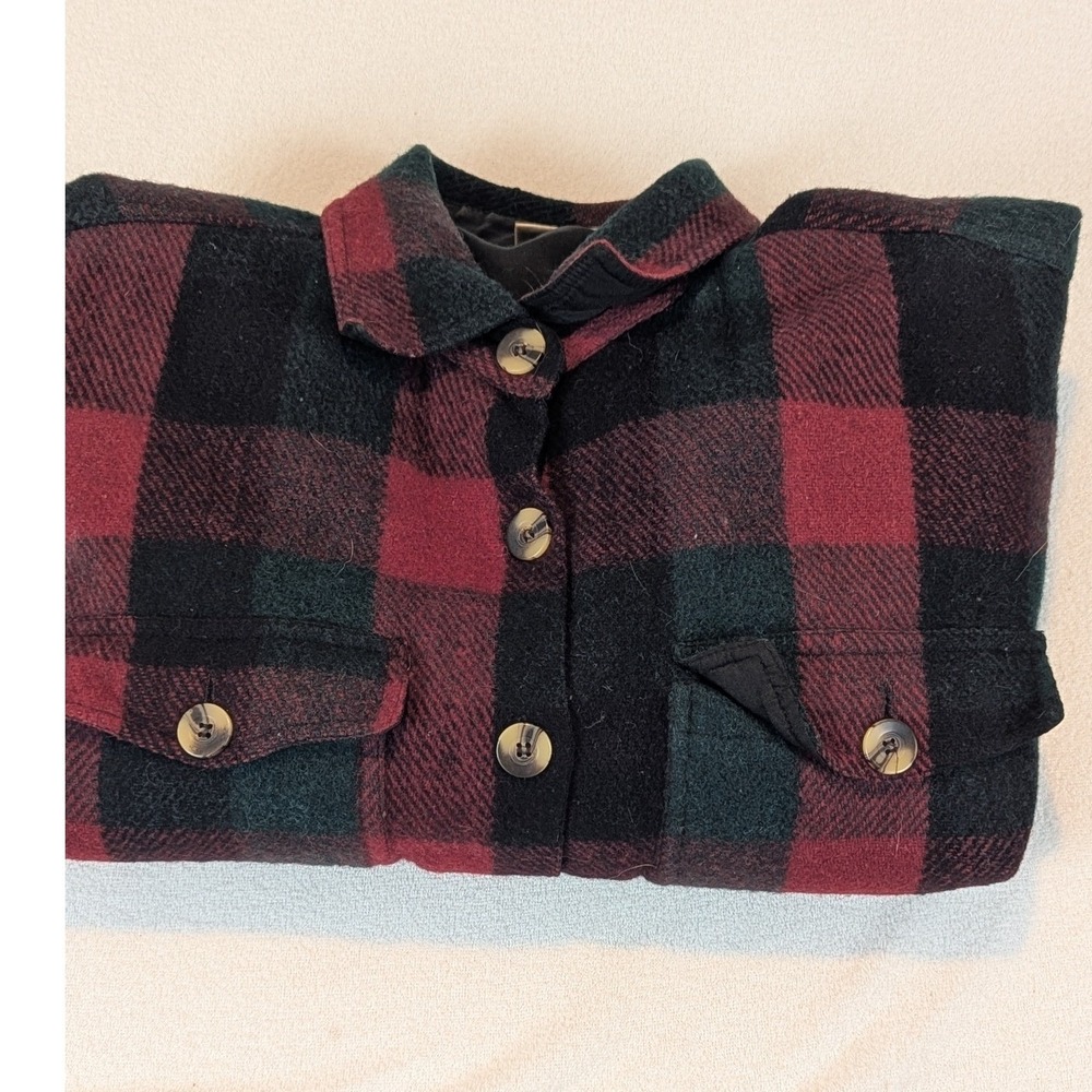 VTG 90's Plaid Wool Work Barn Jacket Red Black Weathervane Long Sleeve Coat L/XL - Picture 11 of 11
